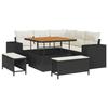 Ensemble de Canapés de Jardin 8 Pièces avec Coussins Noir Rattan Poly Acacia, Ensemble de Salle à Manger de Jardin 3 Pièces 3361995