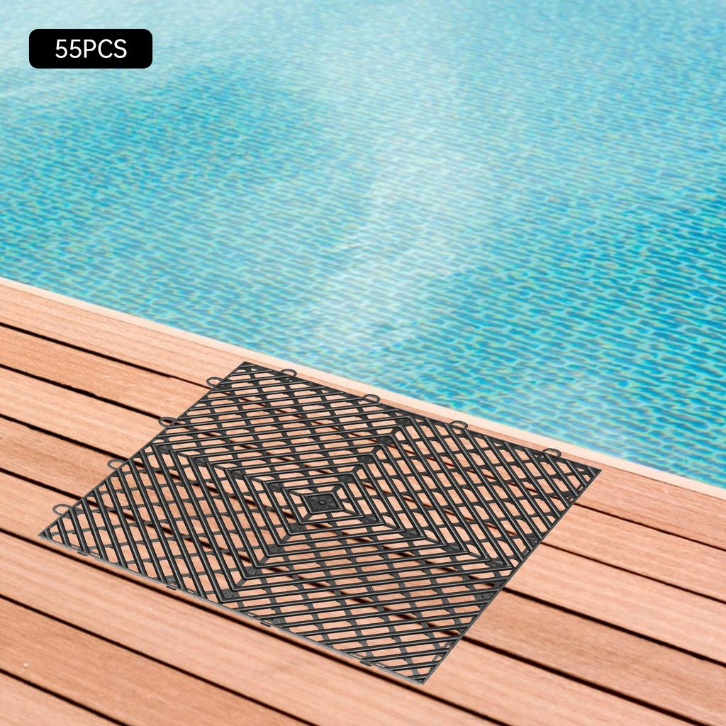 Tiles Interlocking, Drainage Tiles,Non-Slip Deck Tiles Outdoor Floor Tiles, Outdoor Interlocking Tiles for Pool Deck 55 PCS