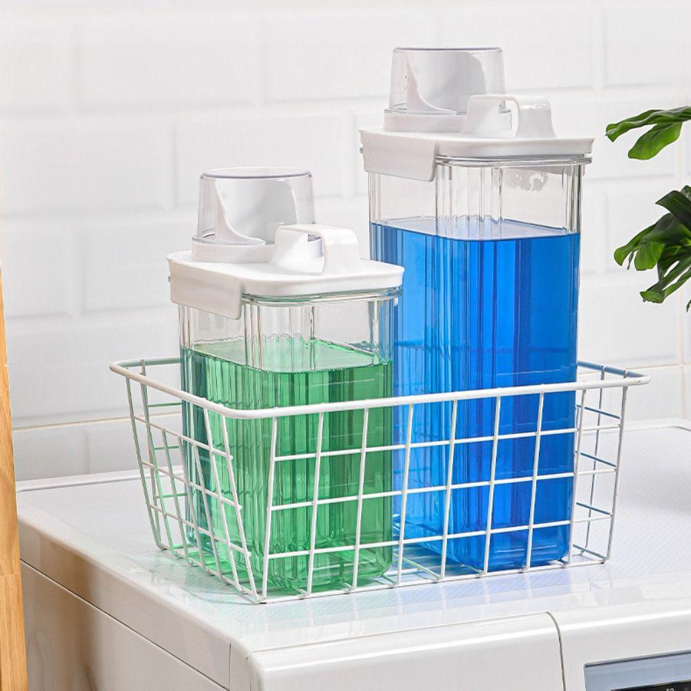 Transparent Laundry Powder Storage Box with Measuring Cup Laundry Room Organization