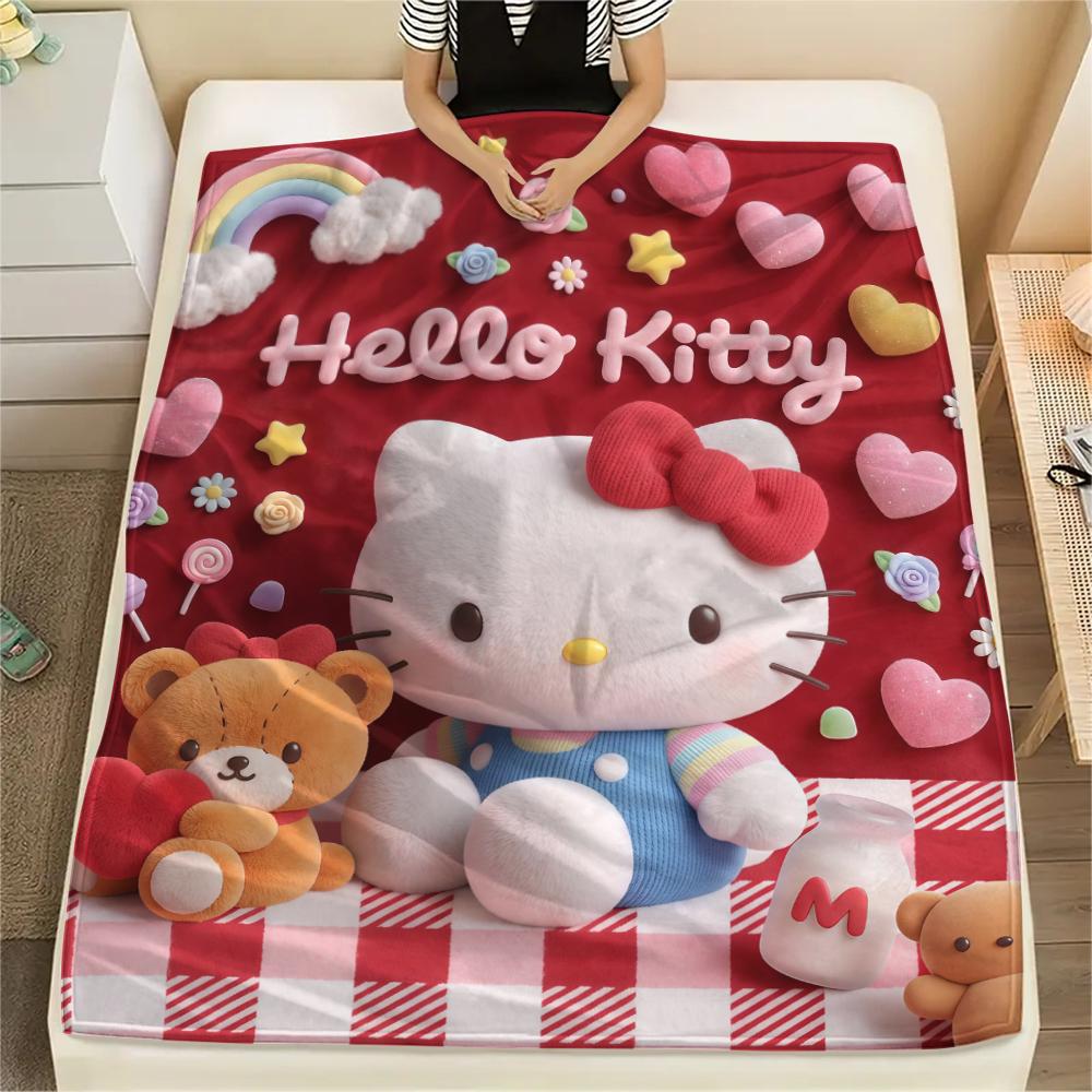 

1 шт. Фланелевое одеяло с милым принтом Hello Kitty, Высокое качество, Для всех сезонов, Декор для дома, Тепло и уют, Идеально для рождественских подарков 80cm x 120cm