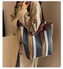 KSLAT Women's Shoulder Bag, Tote Bag, Large Capacity, Canvas Bag, A4 Size, Striped Pattern, Casual and Cute, Perfect for Travel, Commuting, School,