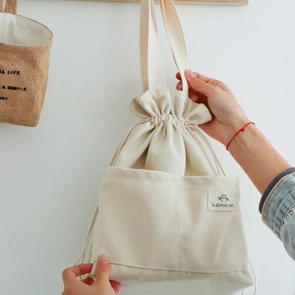 Japanese Style Lunch Drawstring Bag Aluminum Foil Liner Rice Box Storage Pouch  for Daily Use