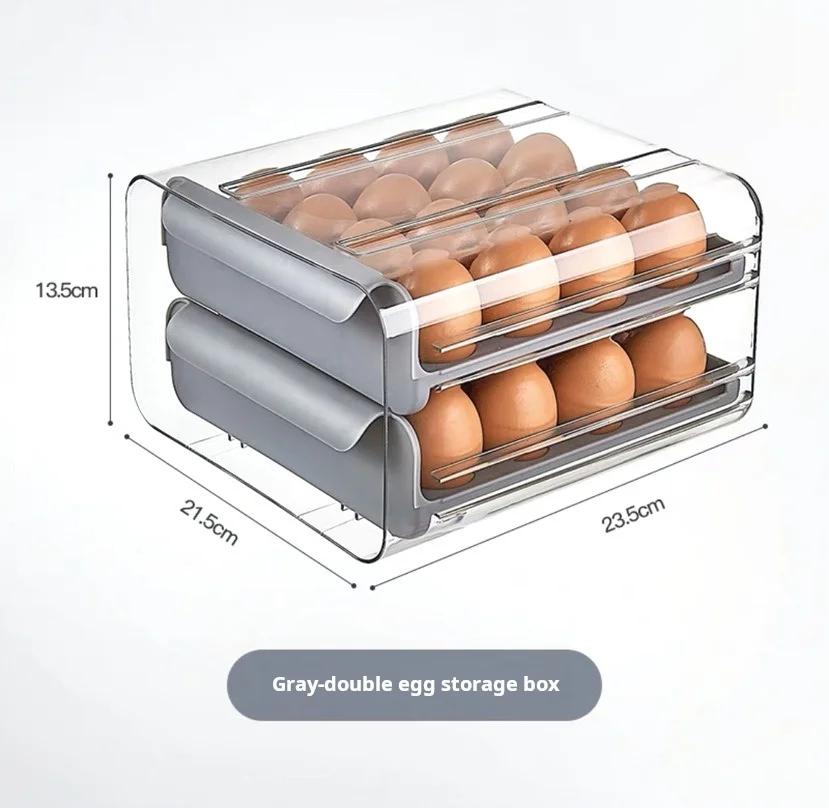

Большая емкость для яиц, прозрачный двухслойный контейнер для хранения яиц с ручками, автоматически вращающийся органайзер для яиц серый