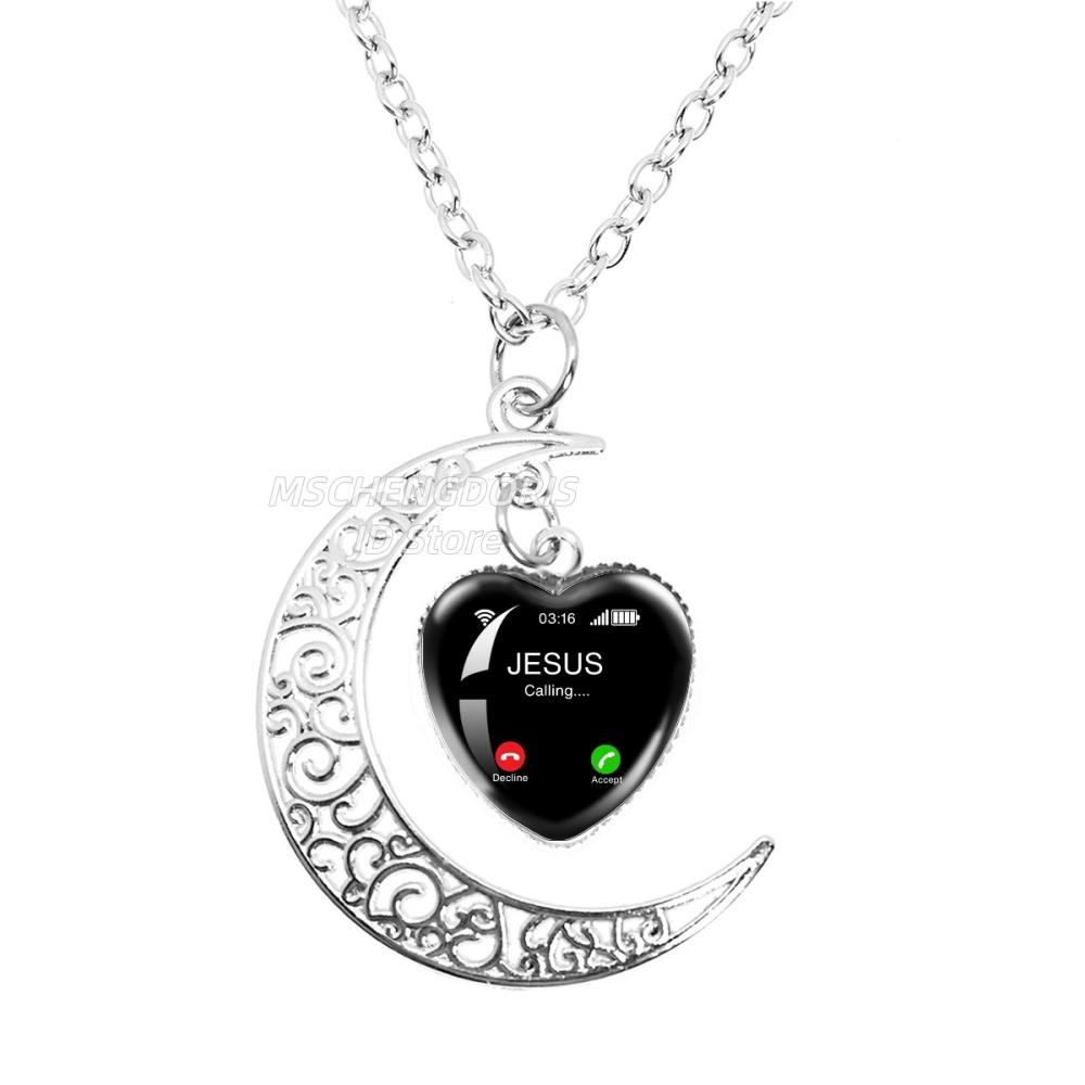 

Jesus is Calling Answer Call Phone Humor Funny Meme Glass Heart Shape 25MM Pendant Necklace Jewelry Charm Gift TH006