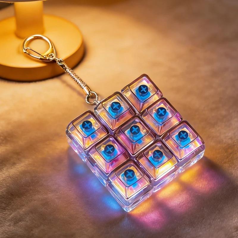 Tastiera Fidget Giocattolo Rilassante 9 Tasti Fai da Te Keycap Pulsante Colorato Staccabile Giuntabile Portachiavi Giocattolo per Alleviare lo Stress da Spremere