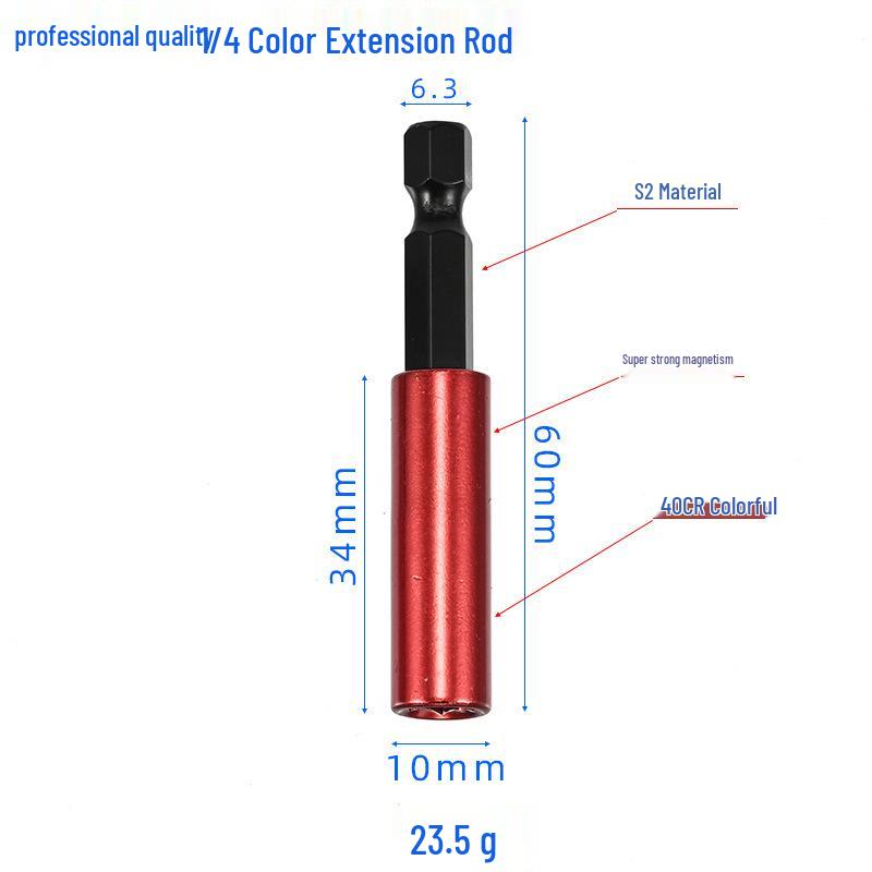1/4 Hex Shank Magnetic Drill Extension Rod (Color-Coded)