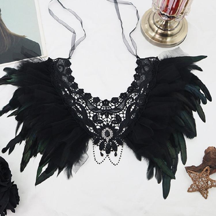 Viktorianisches Punk-Feder-Schal-Wickeltuch Spitze Blume Strasssteine Schulterbedeckung Für Damen Mädchen Halloween-Party Verkleidung