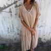 New Fashion Cotton Linen V-Neck Half Formal Dress