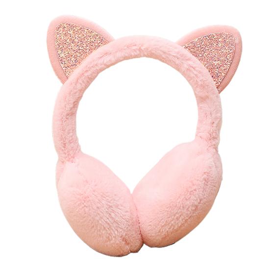 Women Lovely Winter Cats Ear Warmer Shiny Glitter Earmuff Cold Protection Warmer