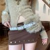 PU Leather Furry Waistband Rivet Y2K Waistband Fashion Plush Belt  Female/Girls