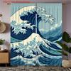 2D Flat   2pcs   2D Flat Printed Curtains with Blue and White Wave Pattern for Bedroom   Living Room   Home Decor   Ocean Style   Rod