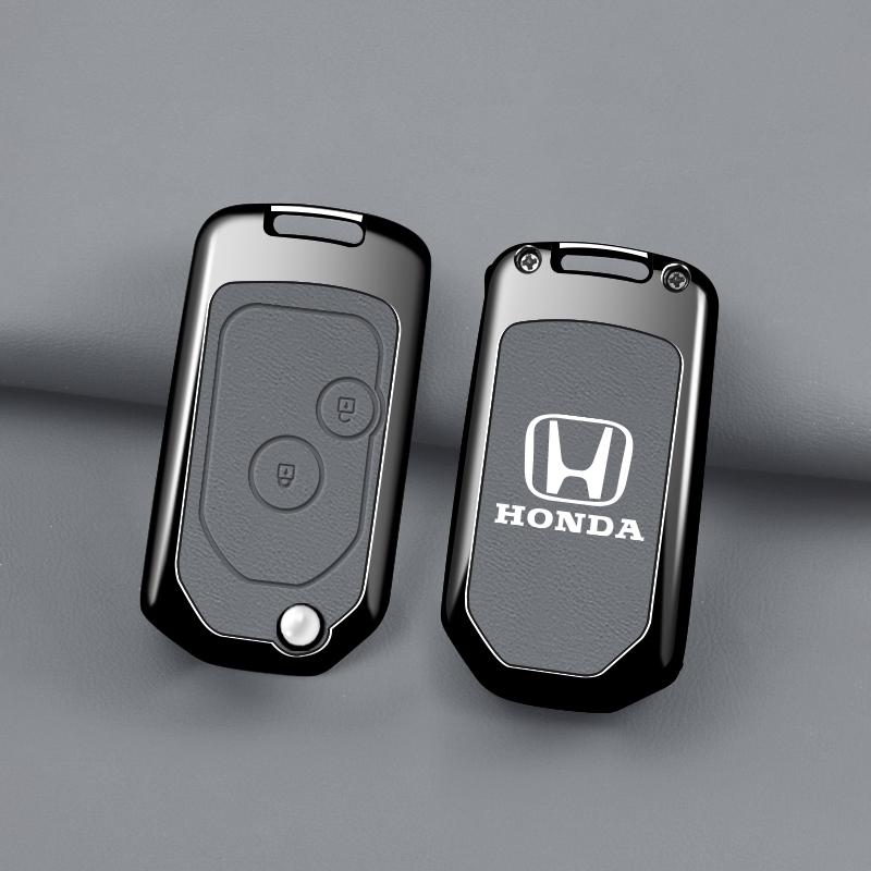 Leather Zinc Alloy Car Key Case Cover Shell Protection Fob For Honda Fit CRV Civic Insight Ridgeline HRV Jazz Accord Accessories