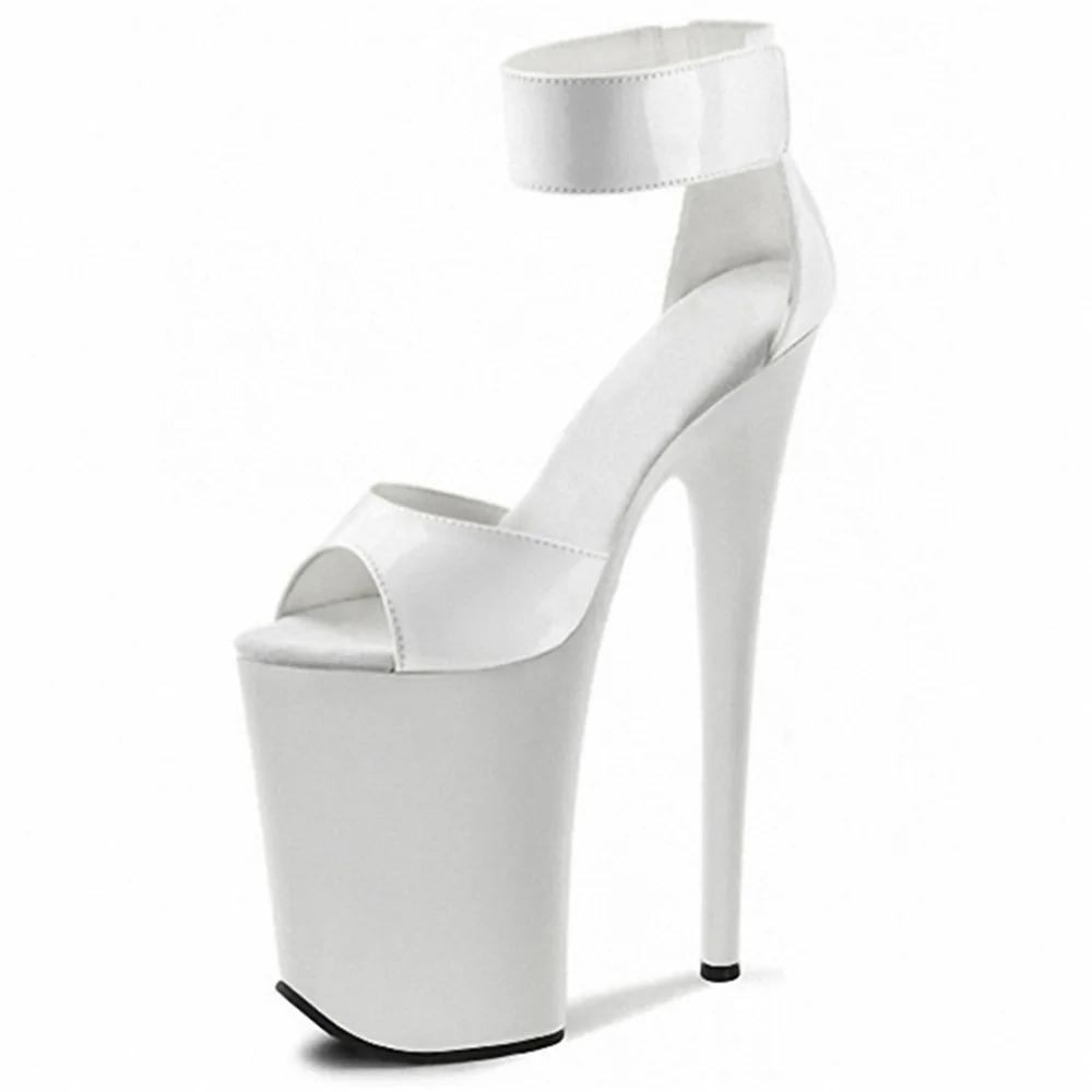 Fashion 20cm Super High Heels, Large Size Model Catwalk Sandals, Thin Heel, White Anti-slip Steel Tube Dancer Slippers
