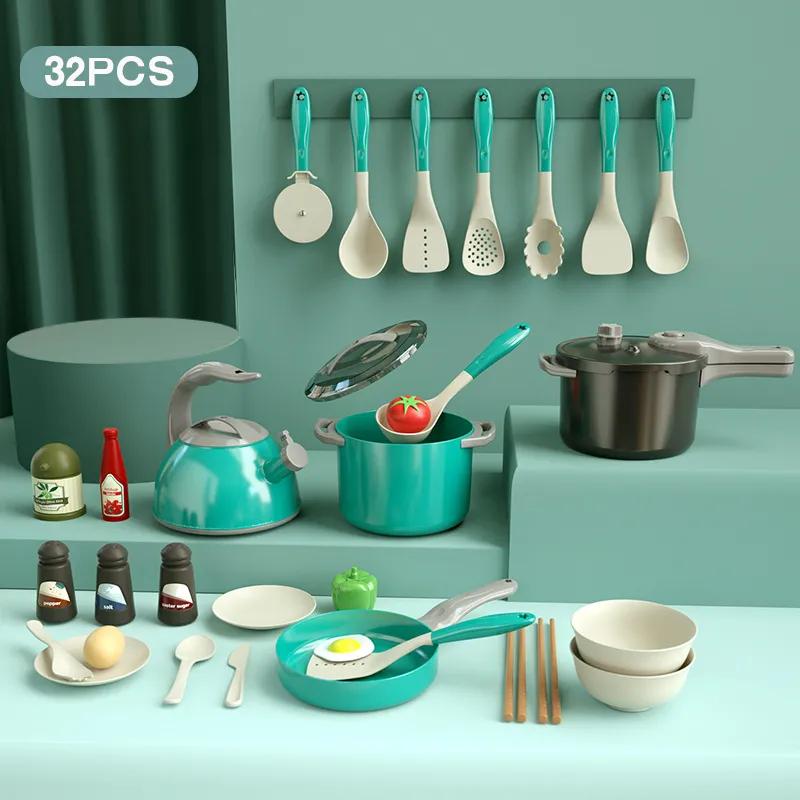 High Quality Christmas Gifts for Girls Kids Kitchen Cooking Toy Set Play Food With Pots Pans Cookware Play Role Playing Toys