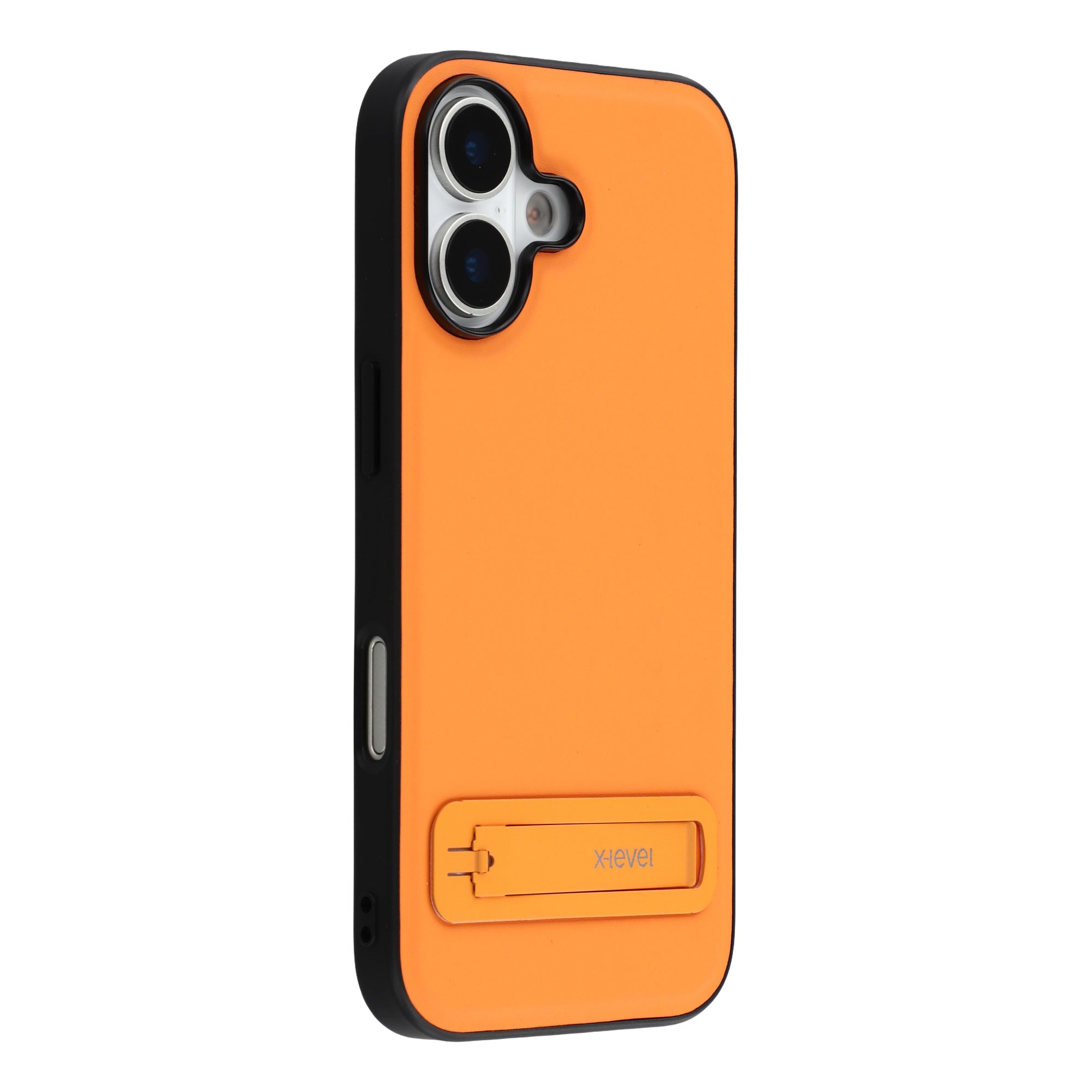 X-LEVEL For iPhone 17 Case Leather Coated PC TPU Phone Back Cover with Metal Kickstand B