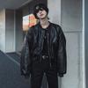 Giacca Corta in Pelle da Uomo, Cappotto Largo Autunno e Inverno, Giacca di Pelle da Motociclista alla Moda Stile Coreano