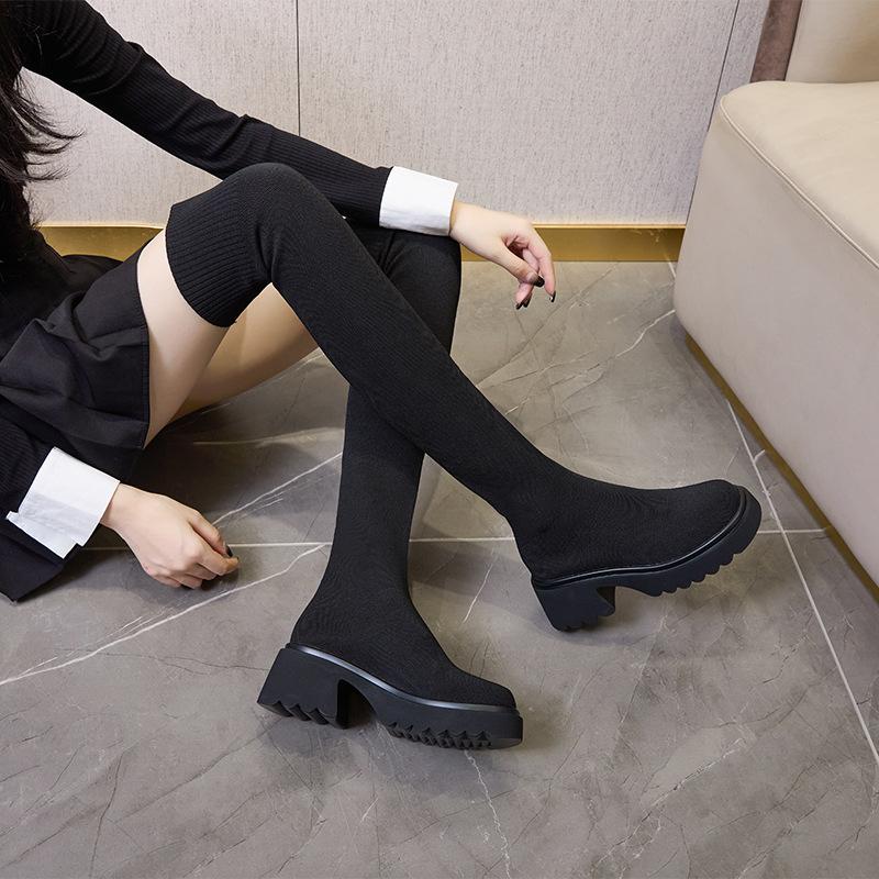 High boots women's 2026 autumn and winter new elastic knitted knee boots slim calf socks elastic boots