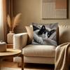 1 piece retro-style white tuxedo cat pillow cover - single-sided print, zipper