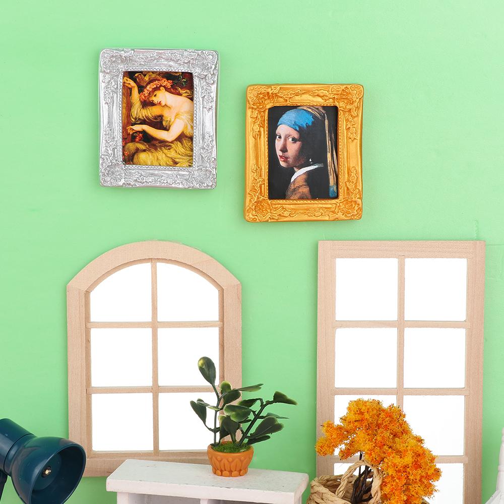 1:12 Scale Dollhouse Miniature Oil Painting Vintage Character Landscape Picture Mini Photo Frame Dollhouse Wall Mural Ornaments