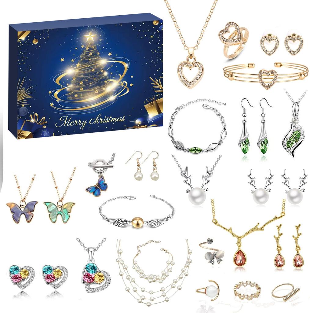 Collana dell'Avvento di Natale Scatola a Sorpresa Orecchini a Bottone Scatola Regalo Foro Gioielli Musicali Scatola a Sorpresa Regalo Calendario del Countdown 24