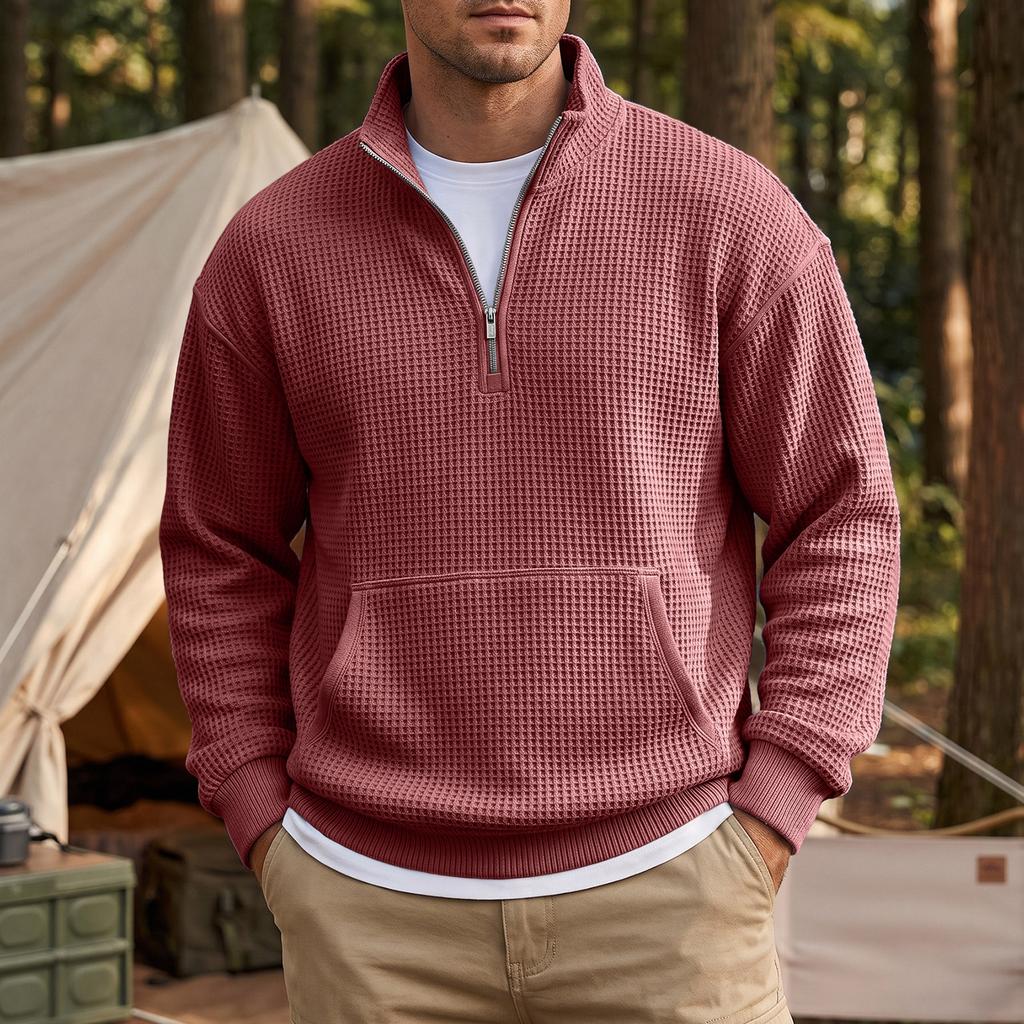 Men's Casual Half-Zip Pullover Sweatshirt with Stand Collar and Pockets for Everyday Wear