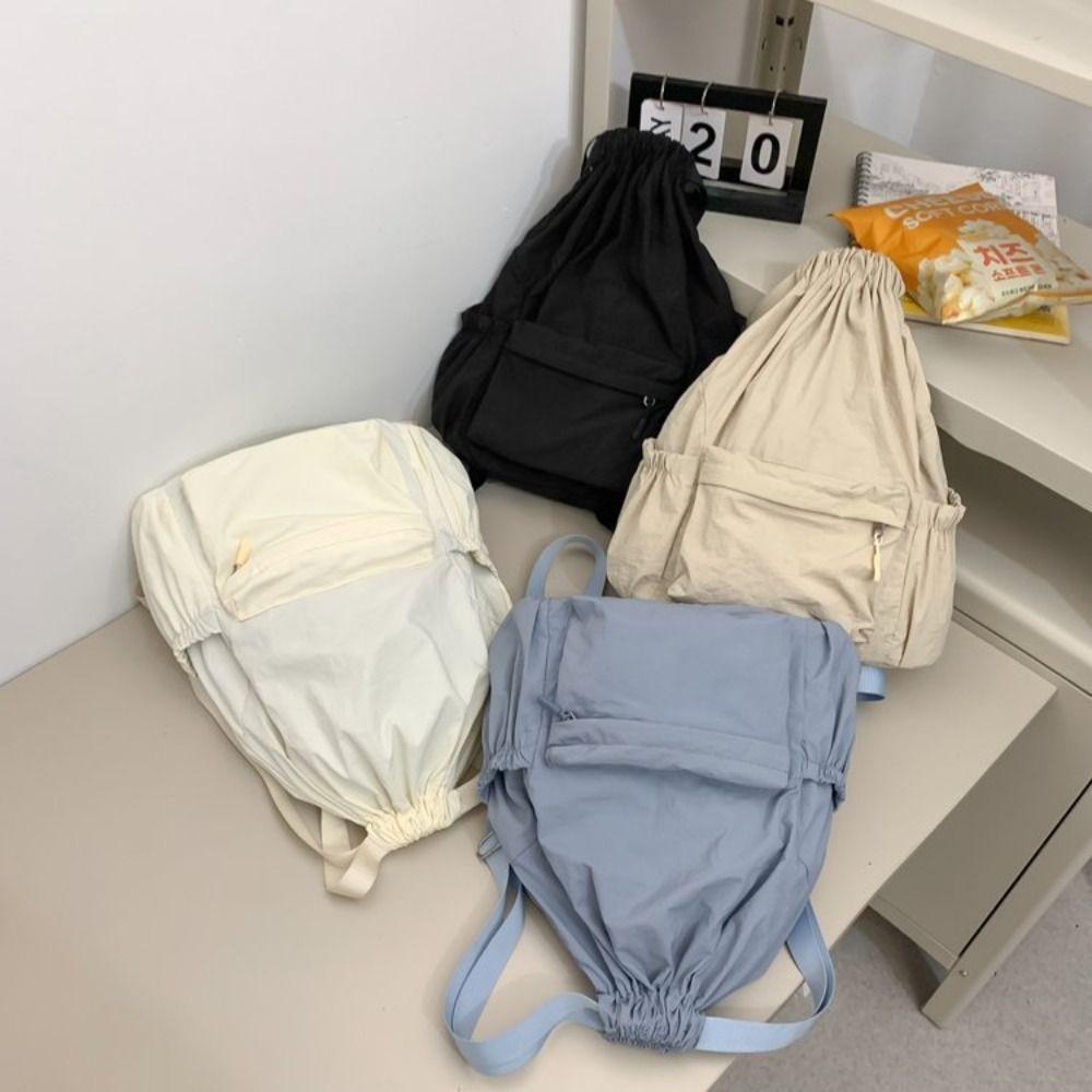 Light Weight Nylon Shoulder Bag Large Capacity High School Bag Drawstring Backpack Girls Boys