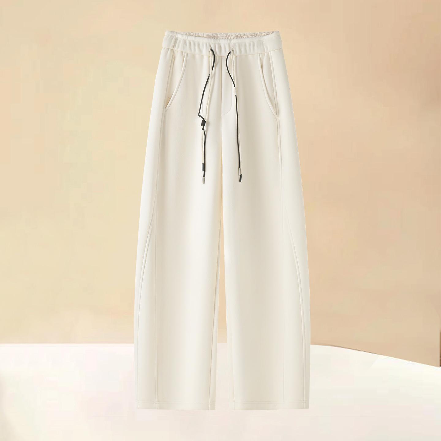 Women s Red Plus Velvet Straight-Leg Wide-Leg Track Pants - Autumn/Winter 2026 Collection S