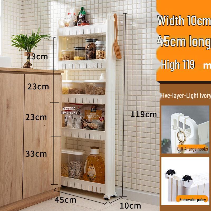 Ultra-Narrow 10CM Storage Rack with Wheels for Kitchen, Bathroom, Refrigerator Gap, and Living Room. Floor-Standing Cart.