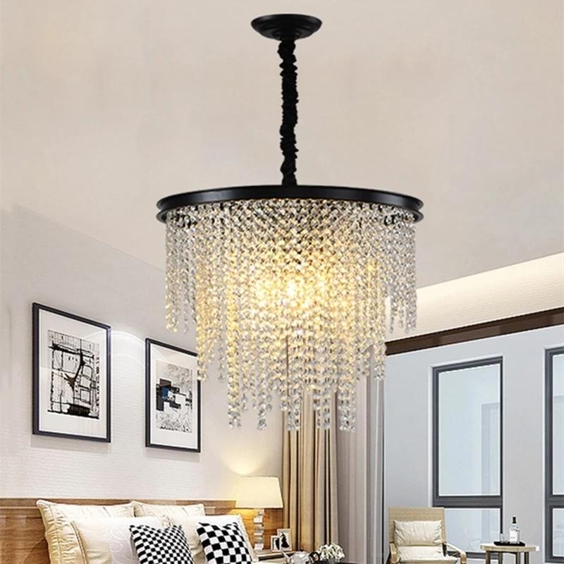 American LED Crystal String Ceiling Indoor Lamp Crystal Lustre Luxury Chandeliers for Living Room Bedroom Style Pendant Light