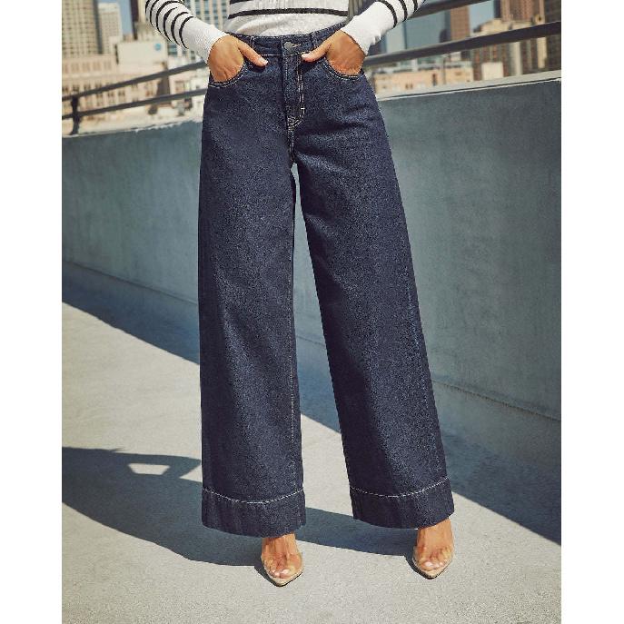 

2026 New Style Women s Wide-Leg Jeans, Washed, Elegant, High-Waisted, Long-Length Denim Pants S темно-синий