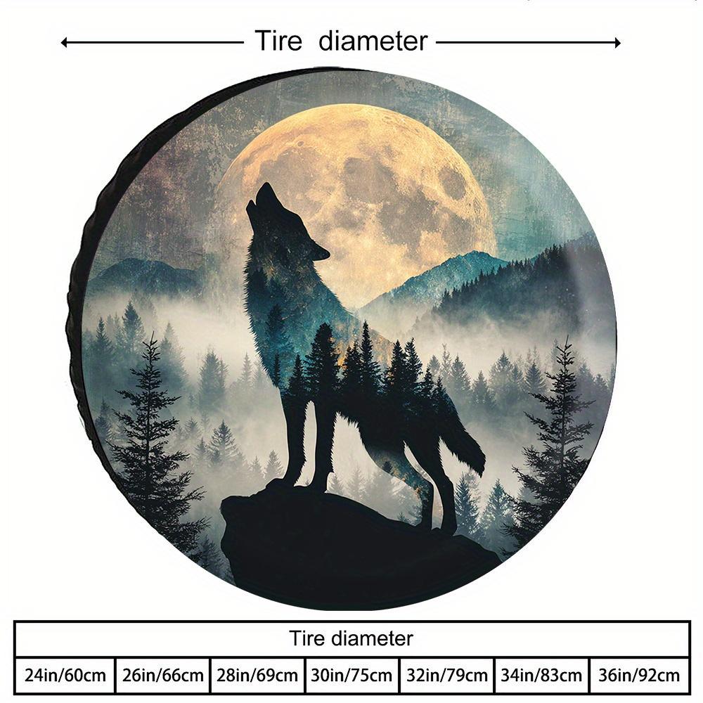 Tire Cover with Howling Wolves Spare Tire Cover Gothic Automotive Decoration Mystical Offroad Enthusiasts for Truck Camper 17In