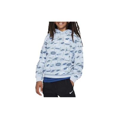 Nike Hoodie Allover-Print-Design Dünner Fleece Lockere Passform Langarm Kinder-Hoodies Blau FN8741-440
