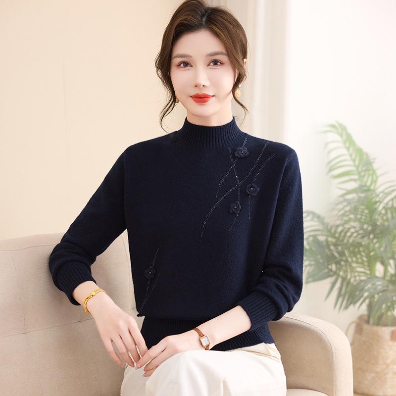 Mom's Winter Cozy Knit Half-High Collar Sweater for Middle-Aged & Elderly Women - Stylish & Warm Base Layer