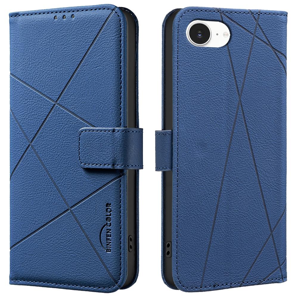 BINFEN COLOR BF35 Für iPhone 16e Hülle RFID-Blockierendes Portemonnaie Ständer Geometrisch geprägte Leder-Handyhülle