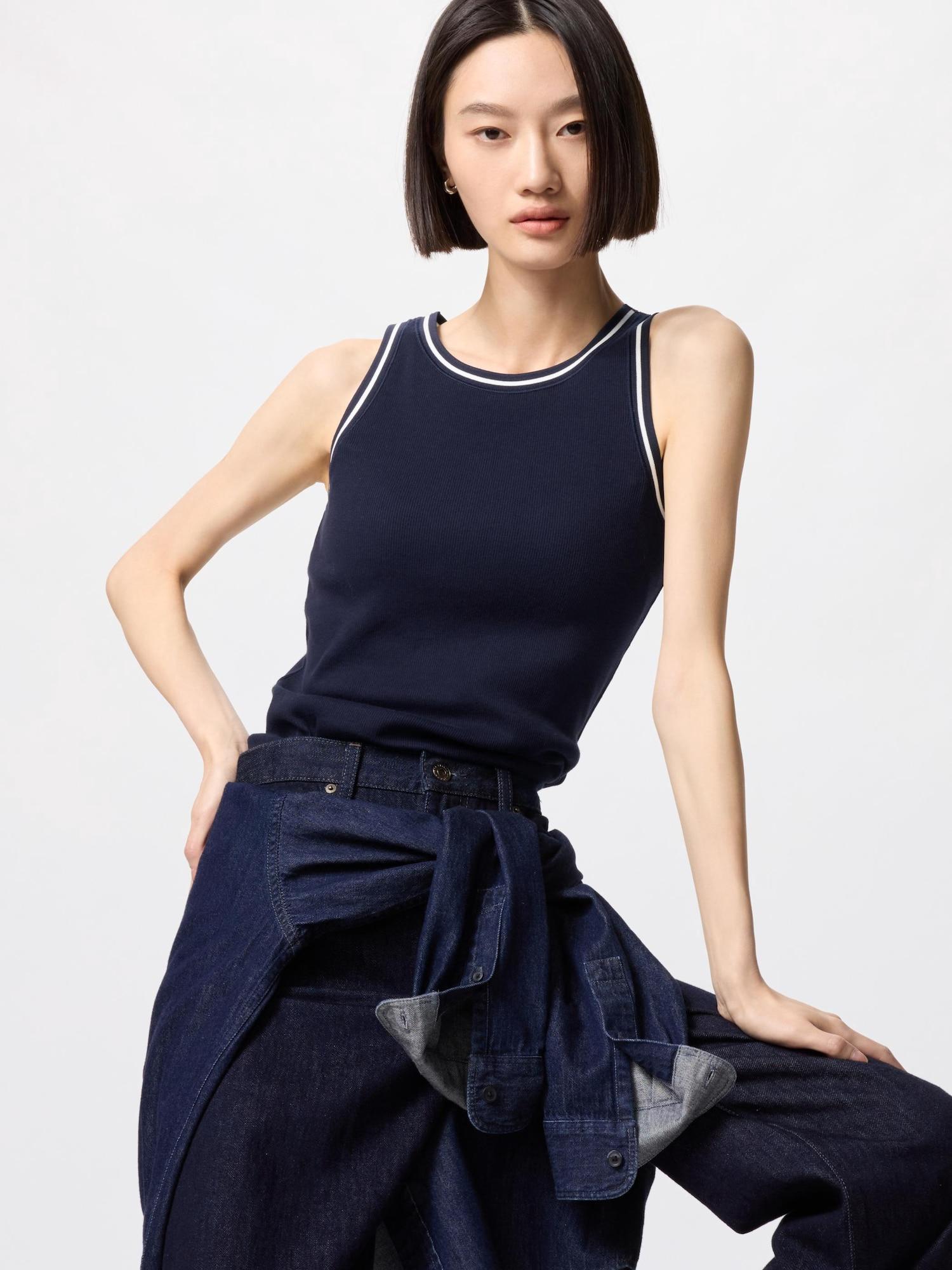 

Uniqlo Japan ребристый бюстгальтер-топ 69 NAVY/3XL