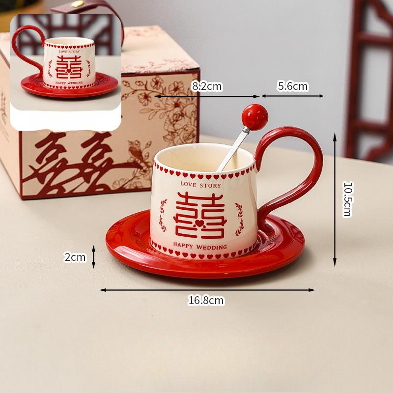 Rote festliche Tasse im chinesischen Stil Hochzeitsgeschenk Souvenir Geschenkbox Becher Keramik mit Untertasse und Löffel