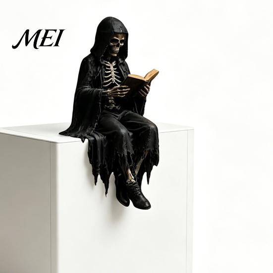 Gothic Reading Corner Accessory Dark Fantasy Figure, Skeleton Book Statue, Academy Bookshelf Ornament Home Decor for Library Office Study Room