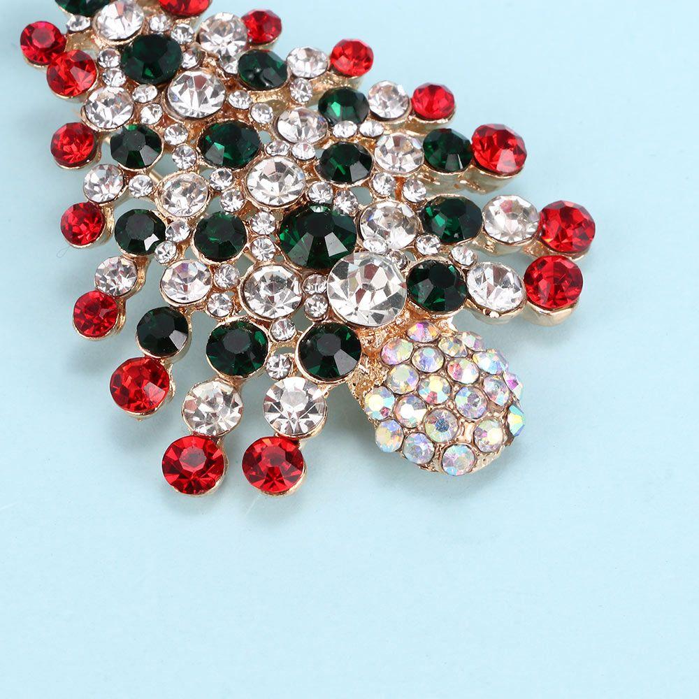 Inlay Women Christmas Tree Crystal Zinc Zinc Alloy Rhinestone Jewelry Brooch Pin Gifts Christmas Tree Brooch