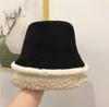 Double-sided Suede Lamb Wool Plush Warm Basin Hat Female Winter Solid Colr Balck Bucket Hat Women