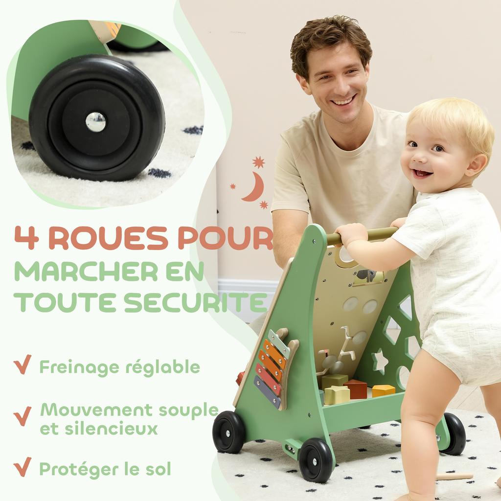 Wooden Baby Walker, Speed Control, 18+ Months, Green