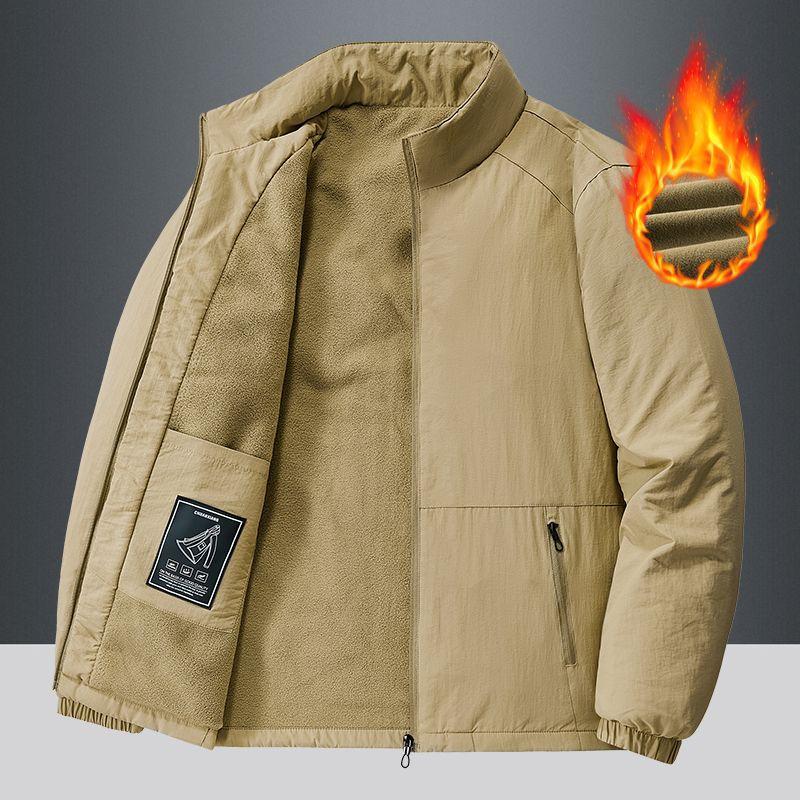 Autumn and Winter Men s Jacket Outdoor Sports Loose Korean Edition Leisure Middle Aged and Elderly Jacket Men s Plush Jacket XL хаки