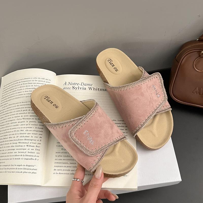 Korean personality irregular thick bottom one-word drag women's summer new fashion outer wear light open-toed muffin cool slippers