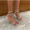 Transparent Open-toed Wine Glass and High-heeled Sandals Women's Summer Anklets with One-word Buckle and Bow Rhinestone Women's Sandals