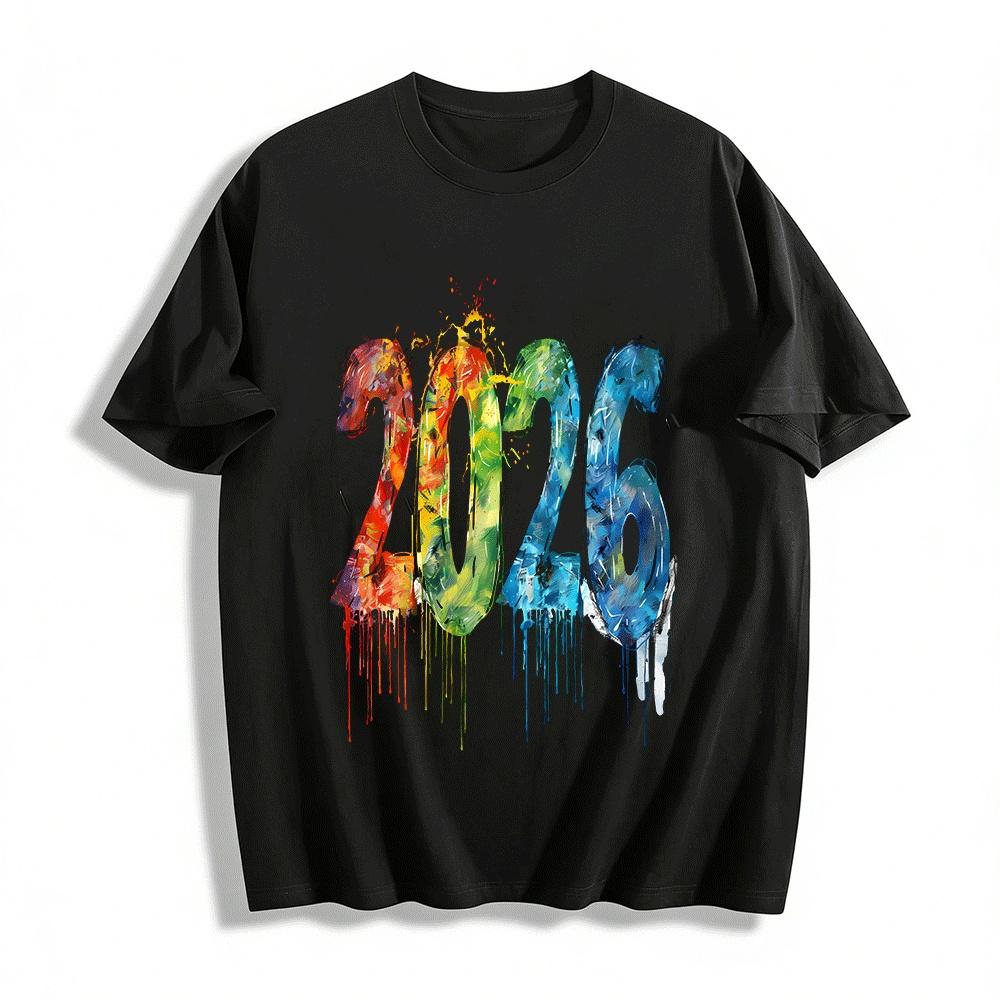 

2026 Art Splash Digital Print Trendy Casual Short Sleeve T-Shirt Pure cotton T-shirt XXS