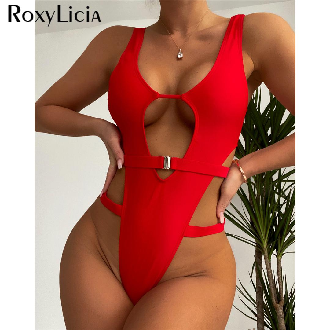 

Новый сексуальный однотонный монокини с вырезами и высоким вырезом, женские купальники, цельный купальник, женский мягкий купальный костюм, купальный костюм для женщин