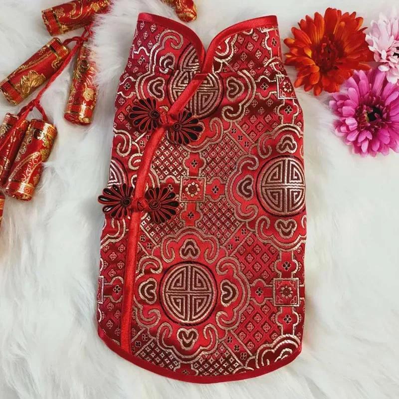 

Chinese New Year Dog Clothes Tang Suit Cheongsam Summer Pet Clothing Dress Vest Pomeranian Poodle Bichon Schnauzer Costume Tutu S