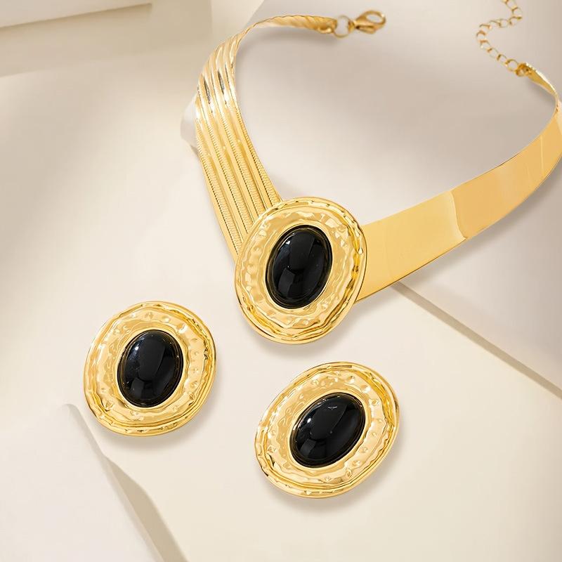 Retro Literary and Creative Jewelry Set, Necklace 1 Earring 1 Pair, Exaggerated Lady