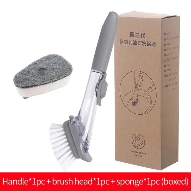 2 In 1 Kitchen Cleaning Brush Long Handle Pot Dish Sponge Dishwashing Scrubber Liquid Soap Dispenser Removable Cleaner Wash Wipe