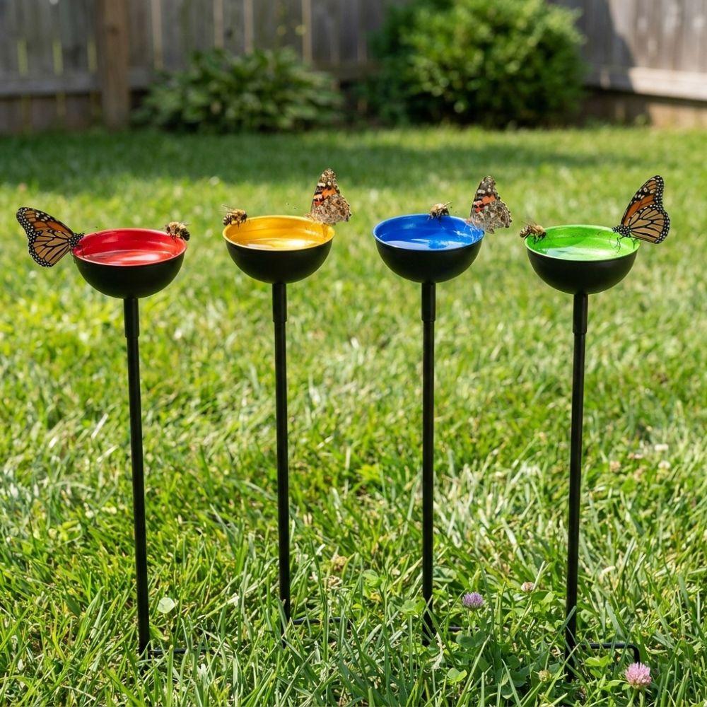 Ground Insert Butterfly Bath Bowl Rustproof Garden Rain Catcher  Yard Art Decor