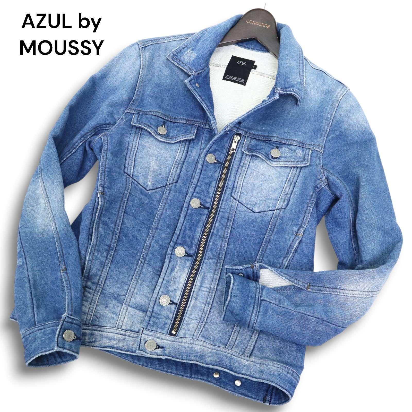 AZUL by MOUSSY All Year Distressed Sweatshirt Dobby Denim Jacket G Jean Sz.S Men s